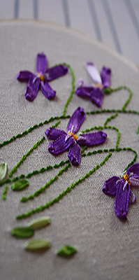 embroidered ribbon violets